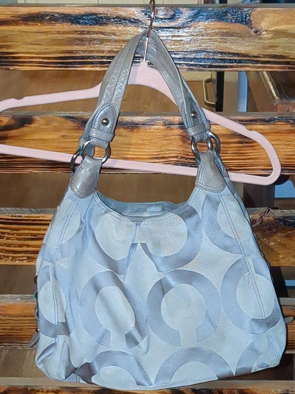Coach Silver Gray Circle-Pattern Hobo Bag